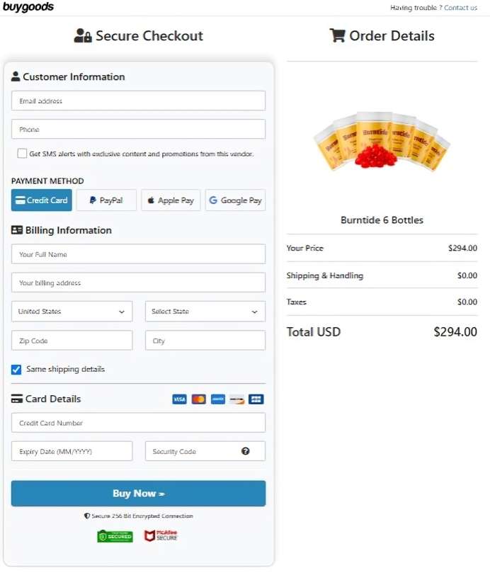 BurnTide Secure Checkout Page